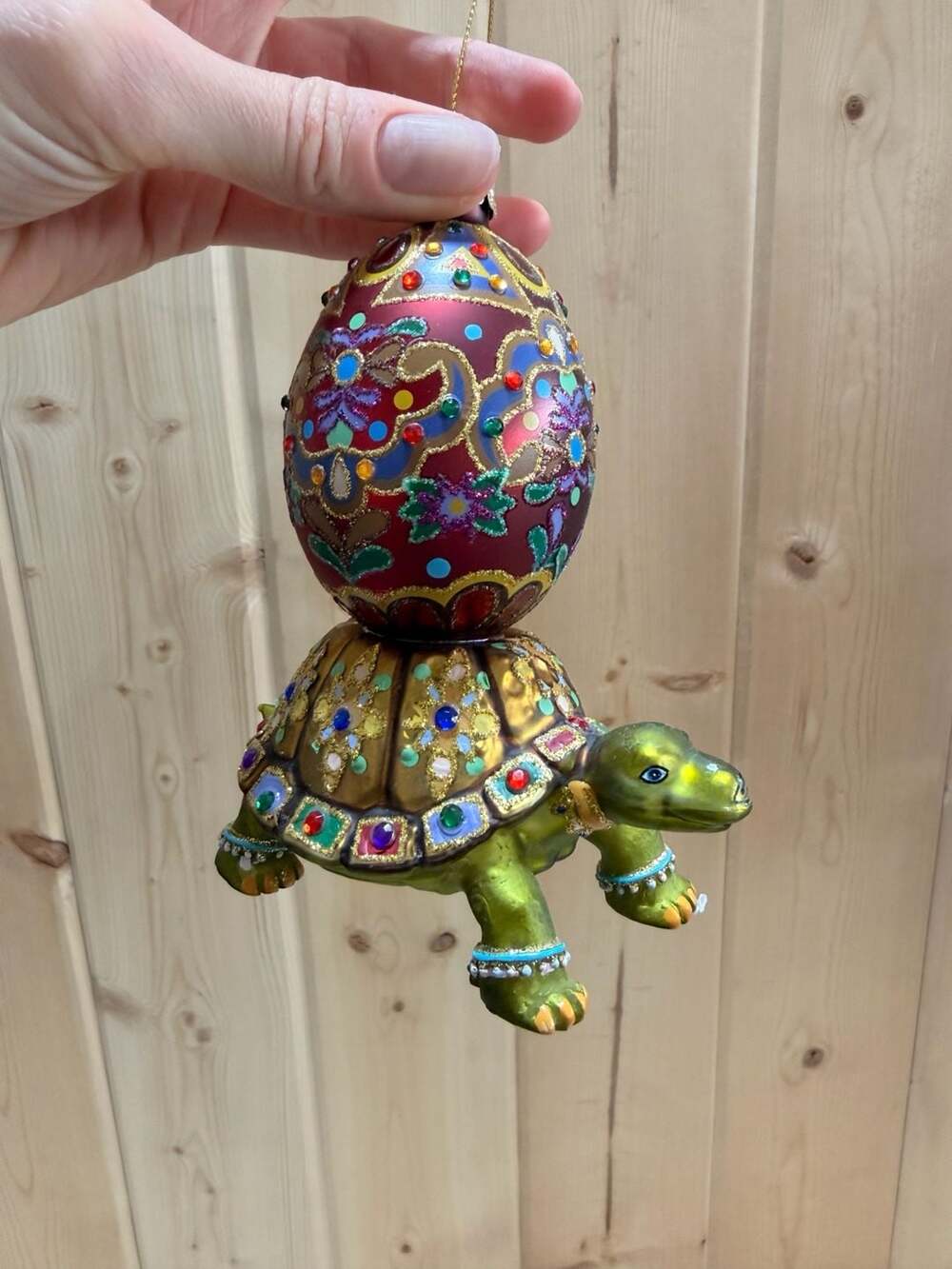Fabergé Inspired Tortoise With Egg Jeweled Vintage Style Christmas Ornament